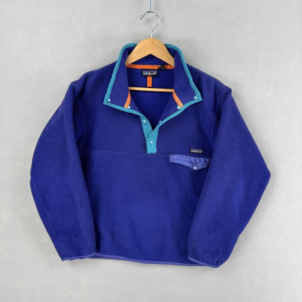 Vintage Patagonia Synchilla Jacket Men Large Blue Fleece Snap-T Pullover USA 90s